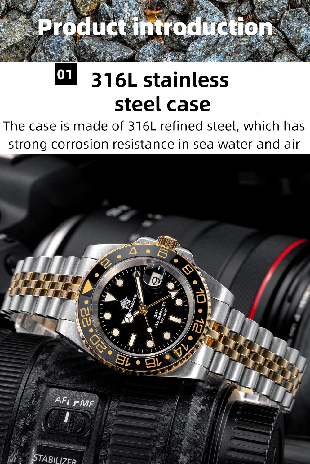 ADDIESDIVE New Men's Watches Top Luxury GMT Quartz Watch For Men Stainless Steel BGW9 Luminous 20Bar Waterproof Classic Watches