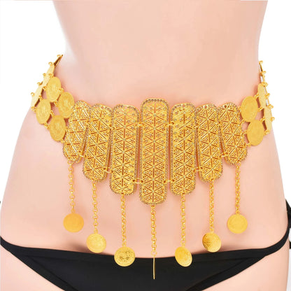 Afghan Turkish Golden Coin Belt Rhinestone Crystal Geometric Heart India Waist Belly Chains Kurdish Moroccan Arabic Body Jewelry