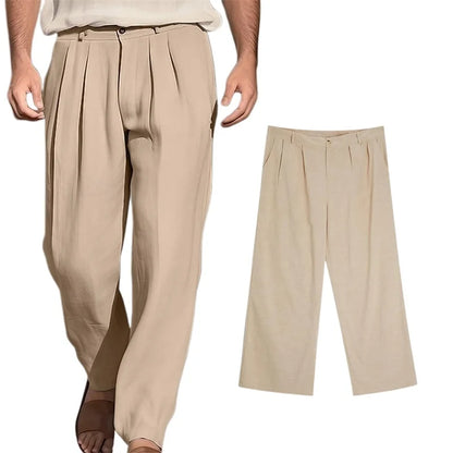 Men’s Wide Leg Pants Drawstring Mid Waist Pleated Front Long Pants Casual Beach Pants Spring Autumn Clothes