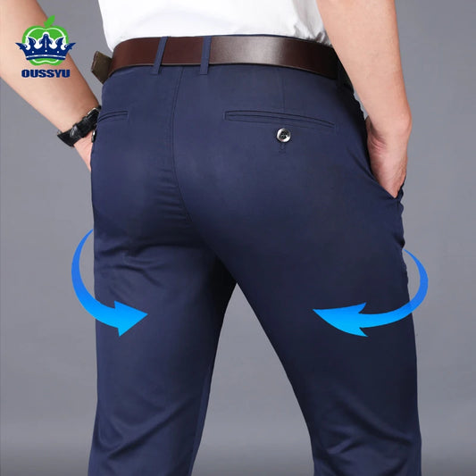 Spring Summer New Men‘s Suit Pants Dress Pant Business Office Cotton Classic Black Blue Trousers Male Plus Size 40