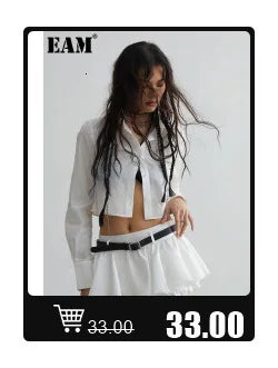 [EAM] Women White Irregular Pleated Ruffles Elegant Blazer New Lapel Long Sleeve Jacket Fashion Tide Spring Autumn 2024 1DH4840