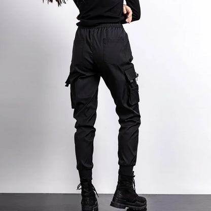 Y2K Black Cargo Pants for Women Hip Hop Big Pocket Joggers Sports Sweatpants Female Fashion Streetwear Casual Ankle Banded Pants