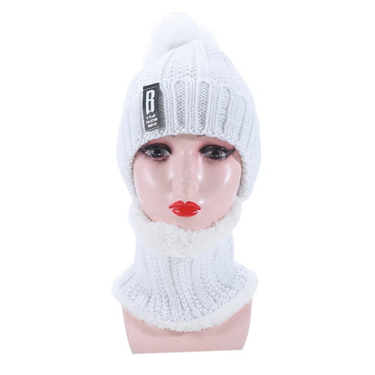 Warm Winter Skullies Beanies Knitted Hat Women Brand High Quality Winter Women Ball Ski Wool Fur Hat Pompoms Hats Knitted Scarf