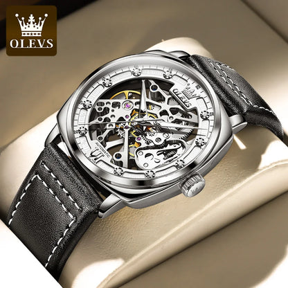 OLEVS 6651 Original Men's Automatic Watches Fashion Casual Tonneau PUNK Style Hollow Out Mechanical Writwatch Luxury Man Watch