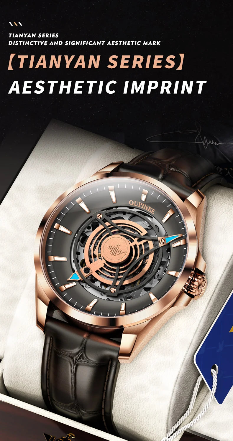 OUPINKE 3206 Automatic Men's Watches Fashion Hollow Skeleton Luxury Original Mechanical Wristwatch Top Sapphire Mirror Man Watch