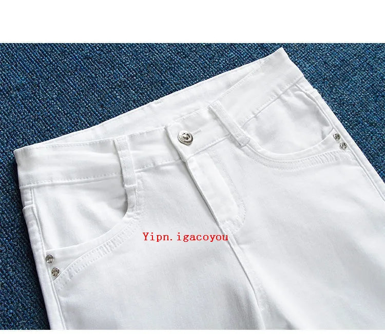 2023 Spring Autumn new White Jeans Women Fashion Slim Pencil High Waist Skinny Elasticity Denim Pants Female Trousers tide H2366