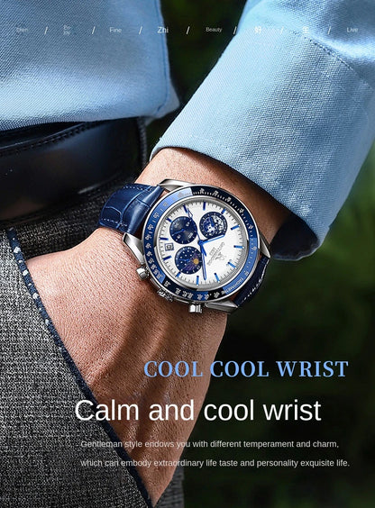 Luxury Man Watch High Quality Waterproof Chronograph Luminous Men's Wristwatch Leather Men Date Quartz Watches Casual Clock