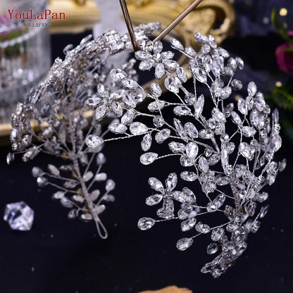 TOPQUEEN Bridal Crowns and Tiaras Woman Headgear Rhinestone Hairbands Wedding Accessories Bride Headband Headdresses HP304