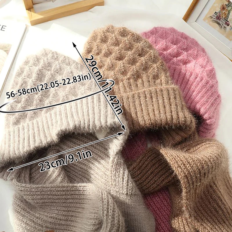 New Plush Hat And Scarf All In One Knitted Women Winter Warm Hat Scarf Hooded Ear Protection Outdoor Ski Female Beanie Cap