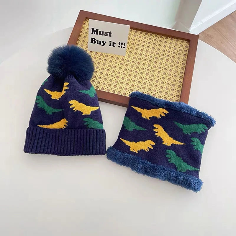 2024 New Kids Winter Beanie Hat Scarf Set Fleece Lined Hat Woolen Scarf Warm Knit Thick Hat For Boys Girls 2-8Y Hat Scarf Set