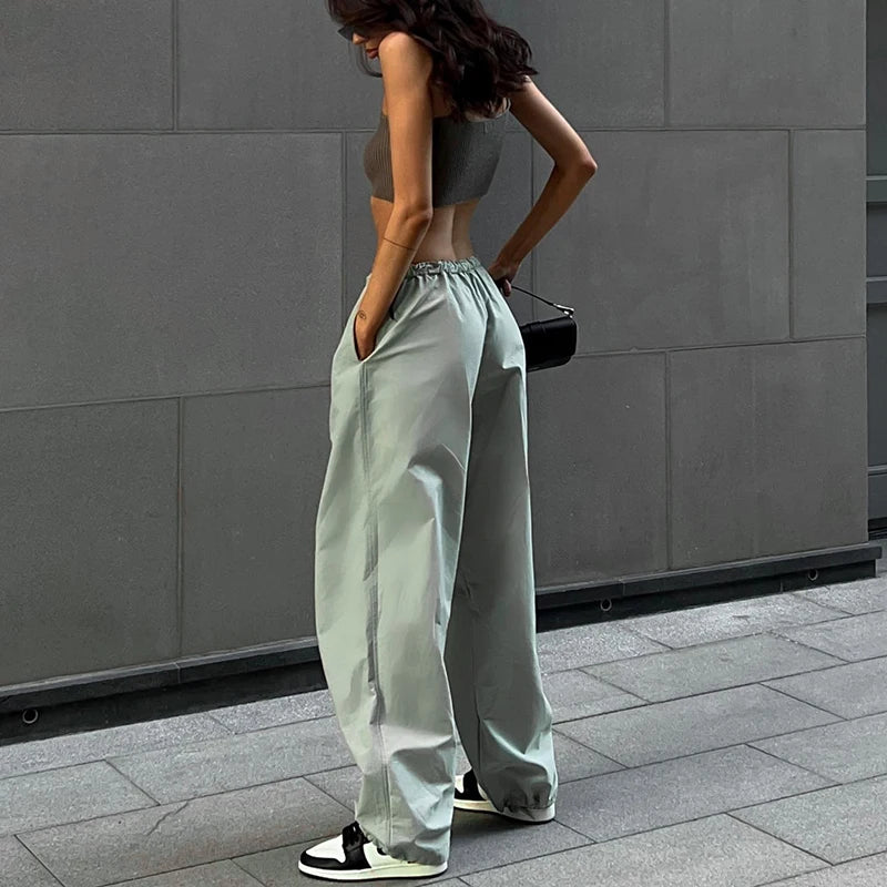 Women's casual European and American street fashion trend women's simple loose pants Drawstring waist casual work pants