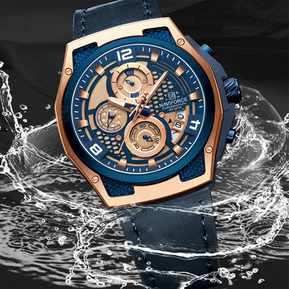 NAVIFORCE Man Watch High Quality Waterproof Chronograph Luminous Men's Wristwatch Leather Luxury Quartz Watches Casual Clock