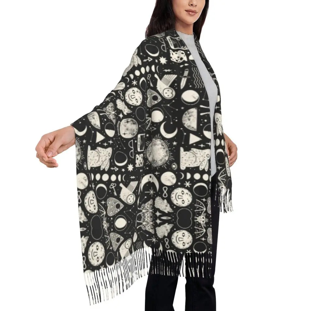 Printed The Major Arcana Of Tarot Vintage Patchwork Scarf Men Women Winter Fall Warm Scarves Occult Witch Spiritual Shawl Wrap