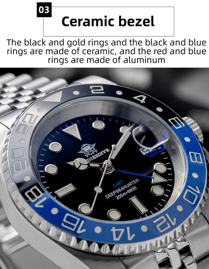 ADDIESDIVE New Men's Watches Top Luxury GMT Quartz Watch For Men Stainless Steel BGW9 Luminous 20Bar Waterproof Classic Watches