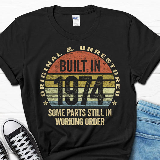 Built In 1974 Retro T Shirt 50th Birthday for Him B day Men's s Vintage 50 Years