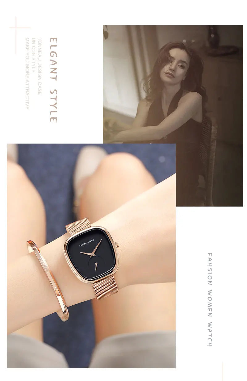 2023 New Women's Quartz Wristwatch 34mm Wine Barrel Rose Gold Black Stopwatch Fashionable Minimalist Style Oval Women's Watches